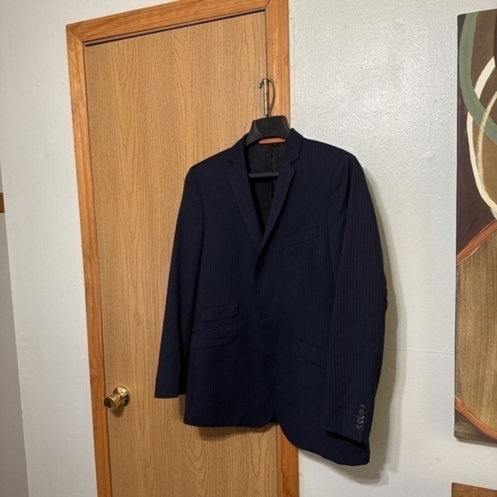 Ben Sherman Size 42R Blue w/Pinstripes 100% Wool Two-Button Blazer - EUC